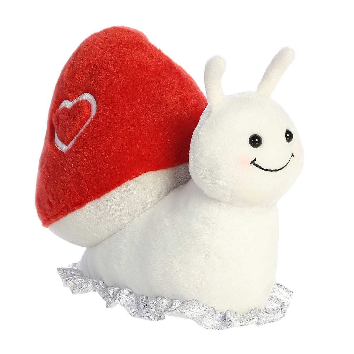 Cheerful faced plush mushroom with heart-decorated cap, ideal for unique Valentine's gifts.