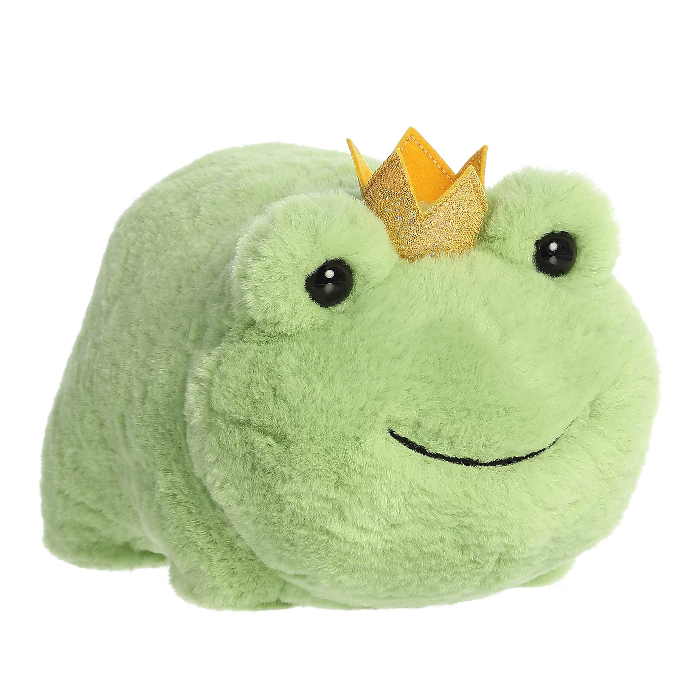 Green Finn Frog Prince plush with golden crown, perfect for a regal Valentine's cuddle.