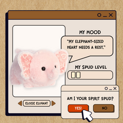 A spudsters product card for the Eloise Eluvant plush by Aurora