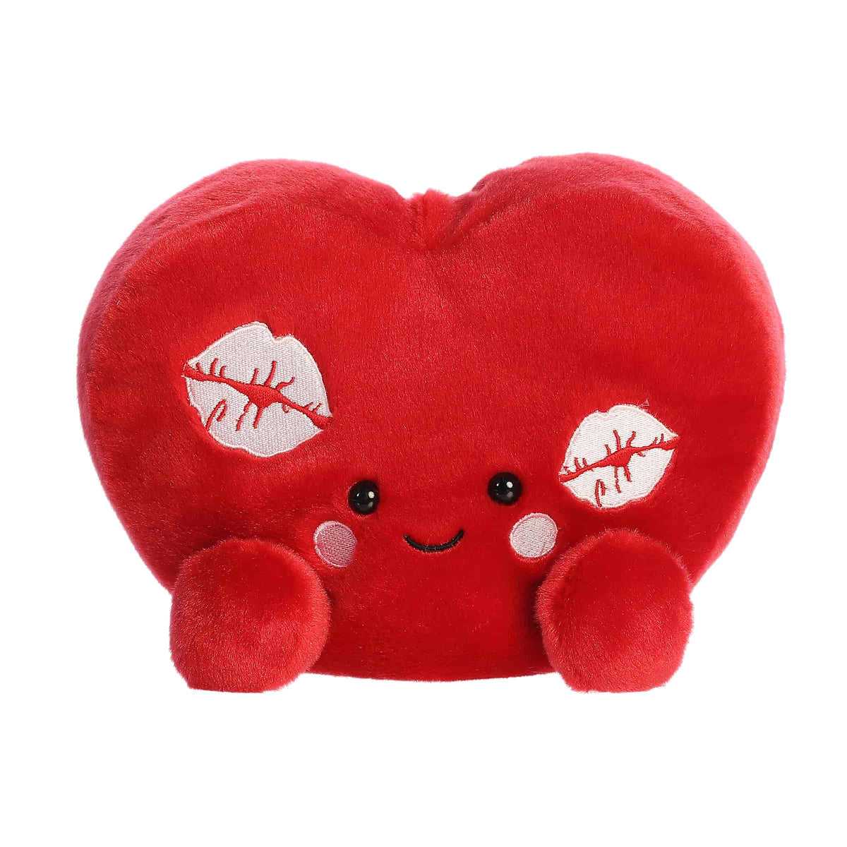 A large red heart-shaped plush with rosy cheeks and kiss marks from the Party-Sized Palm Pals Valentine's Collection