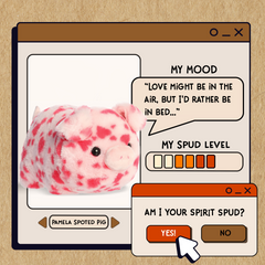 A spudsters product card for the Pamela Spotted Pig plush by Aurora