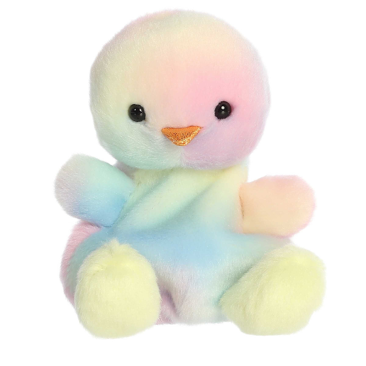 Soft pastel-colored chick plush with yellow feet and a happy expression, fits in the palm of your hand