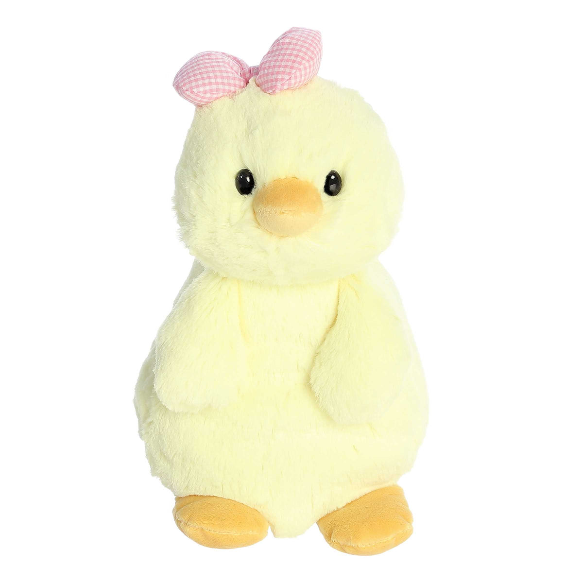 Carrie Chick plush from Daisy-Do's by Aurora, featuring a soft yellow chick with a pink bow