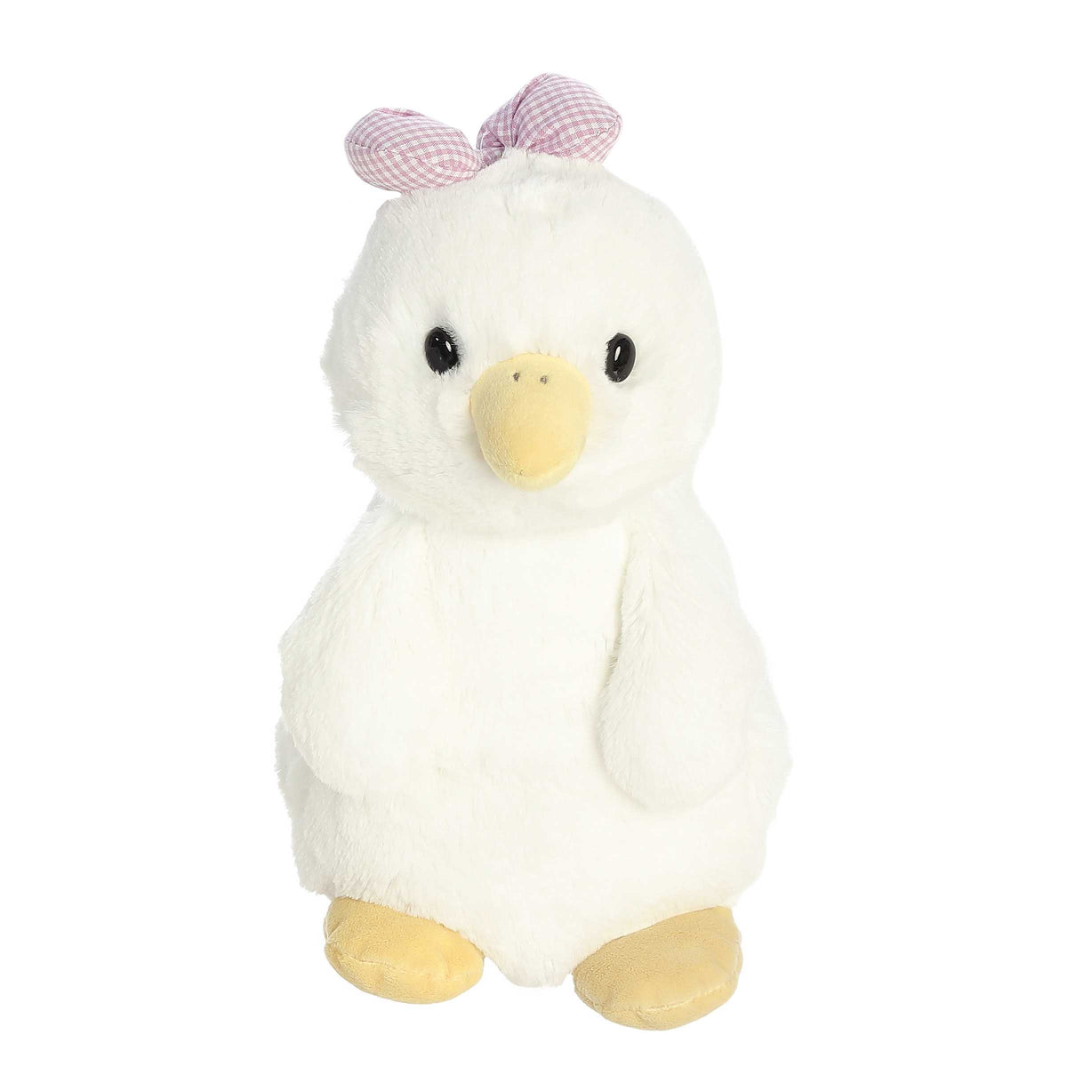 Ginny Goose plush from Daisy-Do's by Aurora, featuring a white goose with a pink bow, perfect for Easter!