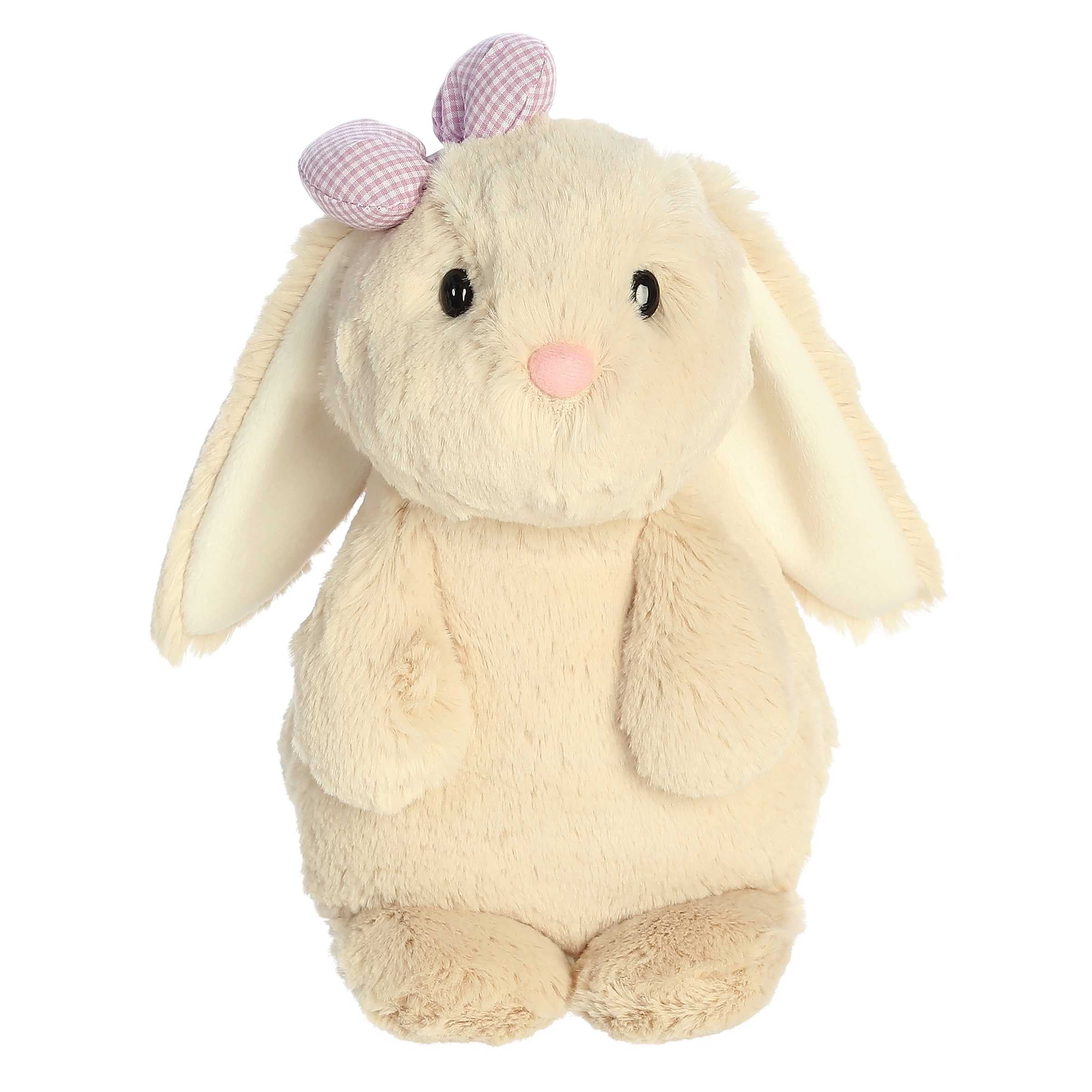 Bethany Bunny plush from Daisy-Do's by Aurora, featuring a soft sandy-colored bunny with a yellow bow