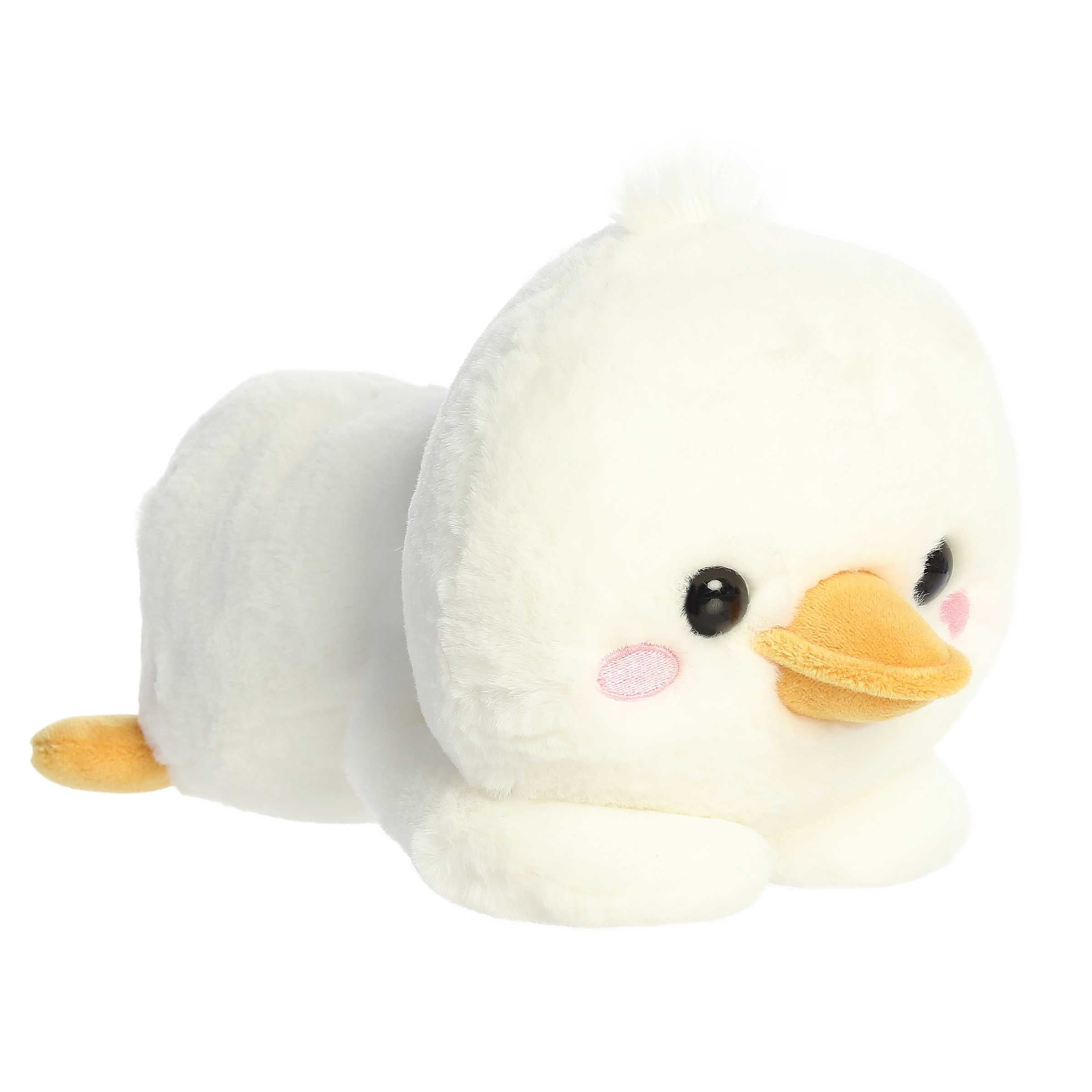 Gardenia Goose plush from the Too Cute collection, featuring a plush white goose lying belly down