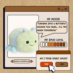 A spudsters product card for the Carson Caterpillar plush by Aurora