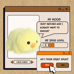 A spudsters product card for the Cece Chick plush by Aurora