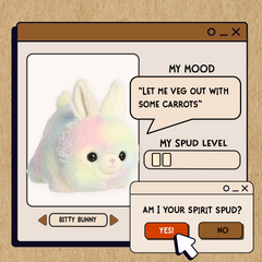 A spudsters product card for the Bitty Bunny plush by Aurora