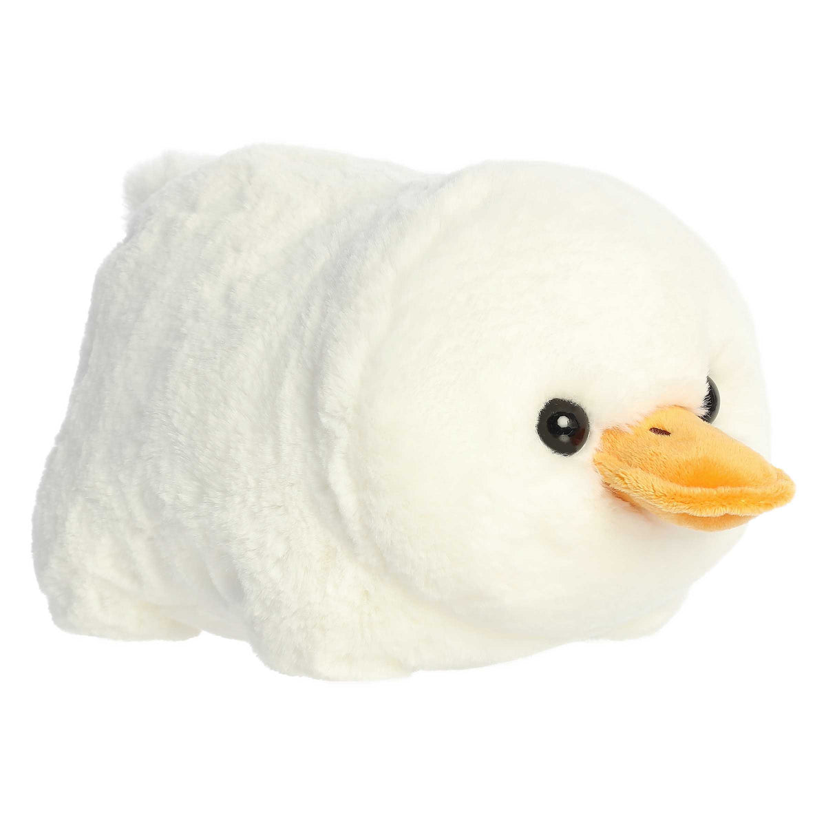 Delia Duck from the Spudsters collection, a plush potato-shaped duck with soft white fur, perfect for cuddling