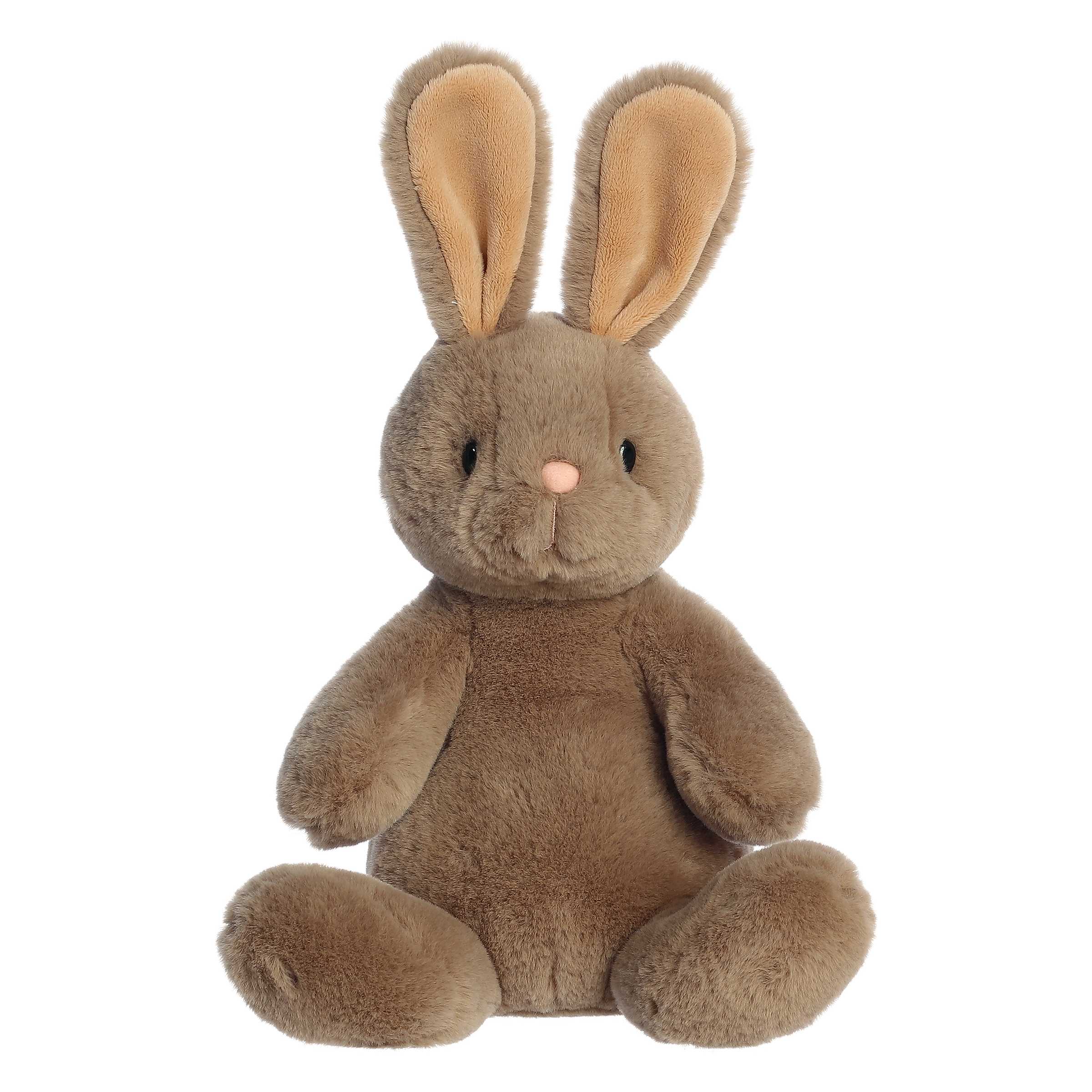 Happy Hoppers plush bunny from the Spring Collection, in a taupe color and seated position ready for cuddles