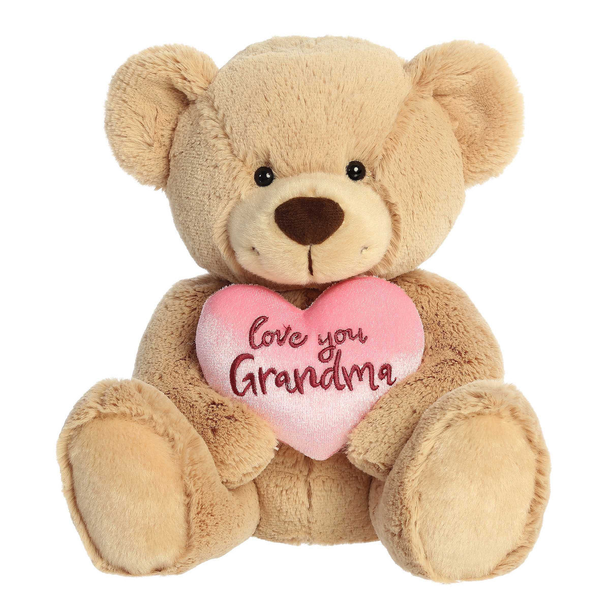 Love You Grandma Bear from the Mother's Day Collection, a plush bear holding a pink heart with Love You Grandma written on it