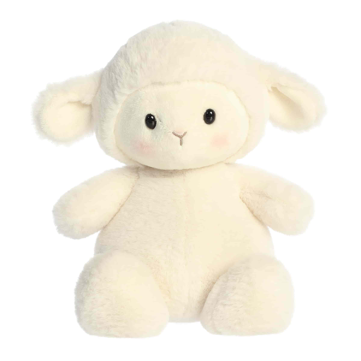 White lamb plush with round dumpling shape, fluffy fabric body, small ears, and gentle facial details