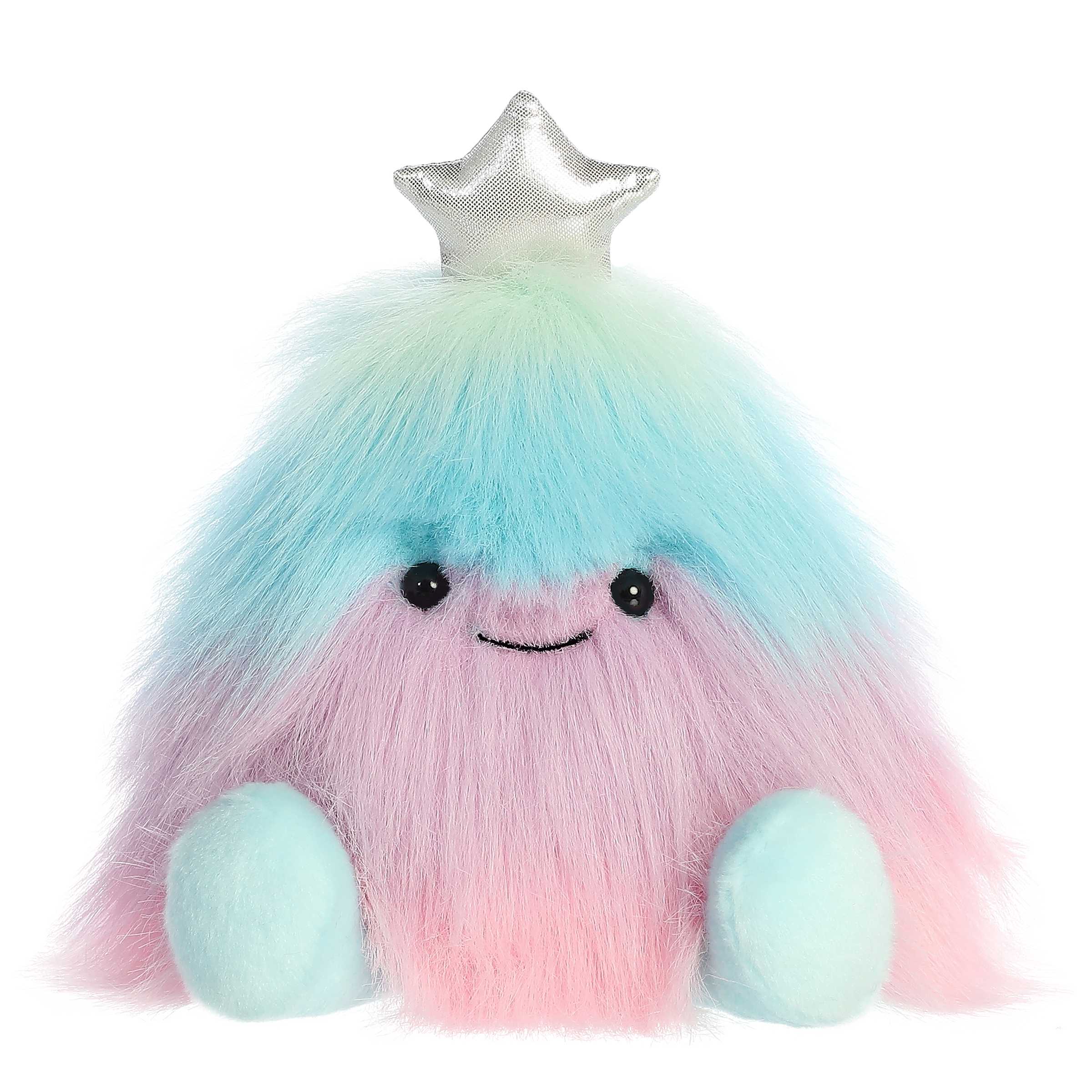 Jolly Fir-Mates plush from Aurora's Holiday Collection, with soft, colorful fur and a sparkling star, perfect for holidays!