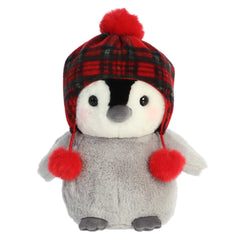 Chucky Chillin Chick plush from Aurora's Holiday Collection, wearing a plaid hat with pom-poms, perfect for holiday decor!