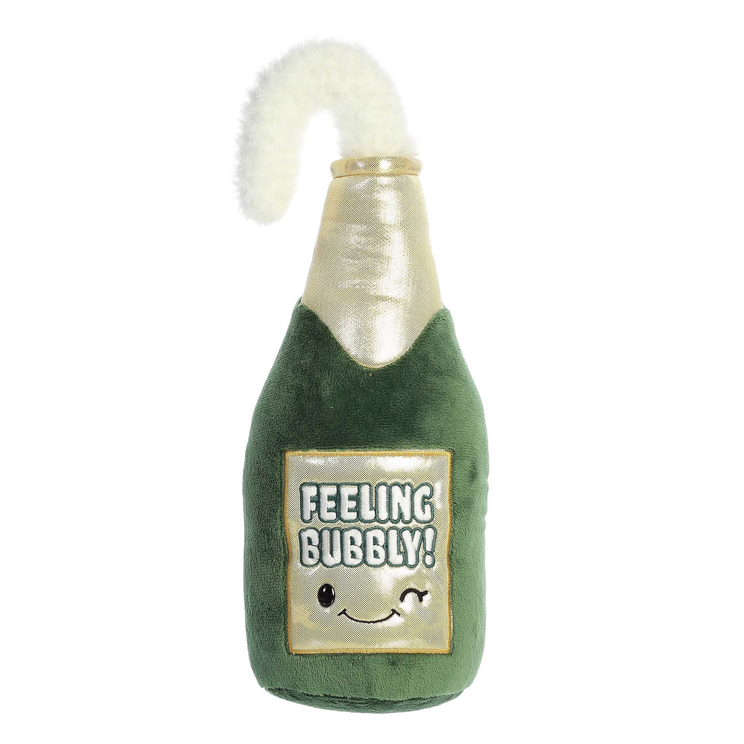 Feeling Bubbly plush from Aurora's Just Sayin' Collection, resembling a bottle of bubbly, perfect for gifts!