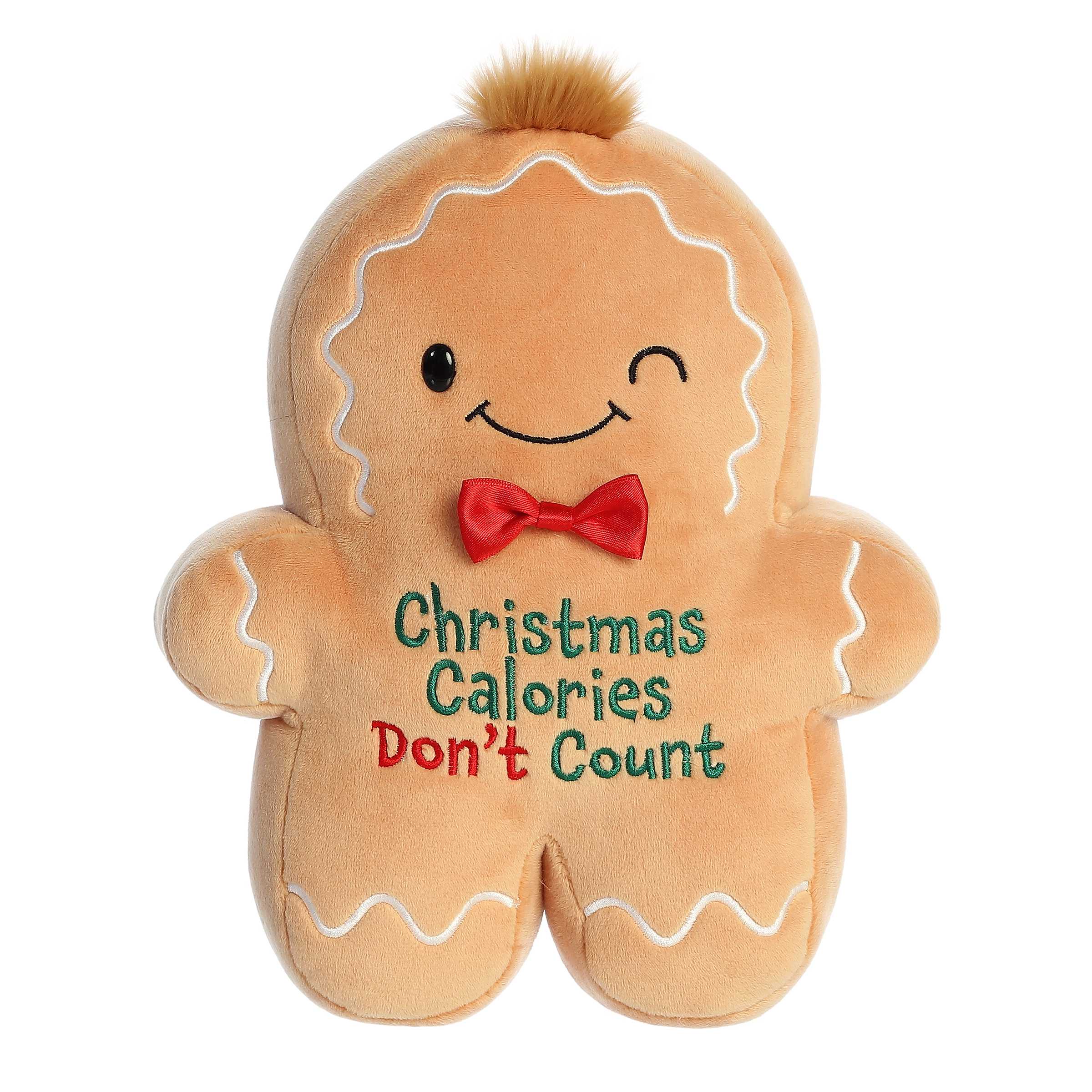 Christmas Calories plush gingerbread man from Aurora's Just Sayin' Collection, with a humorous message