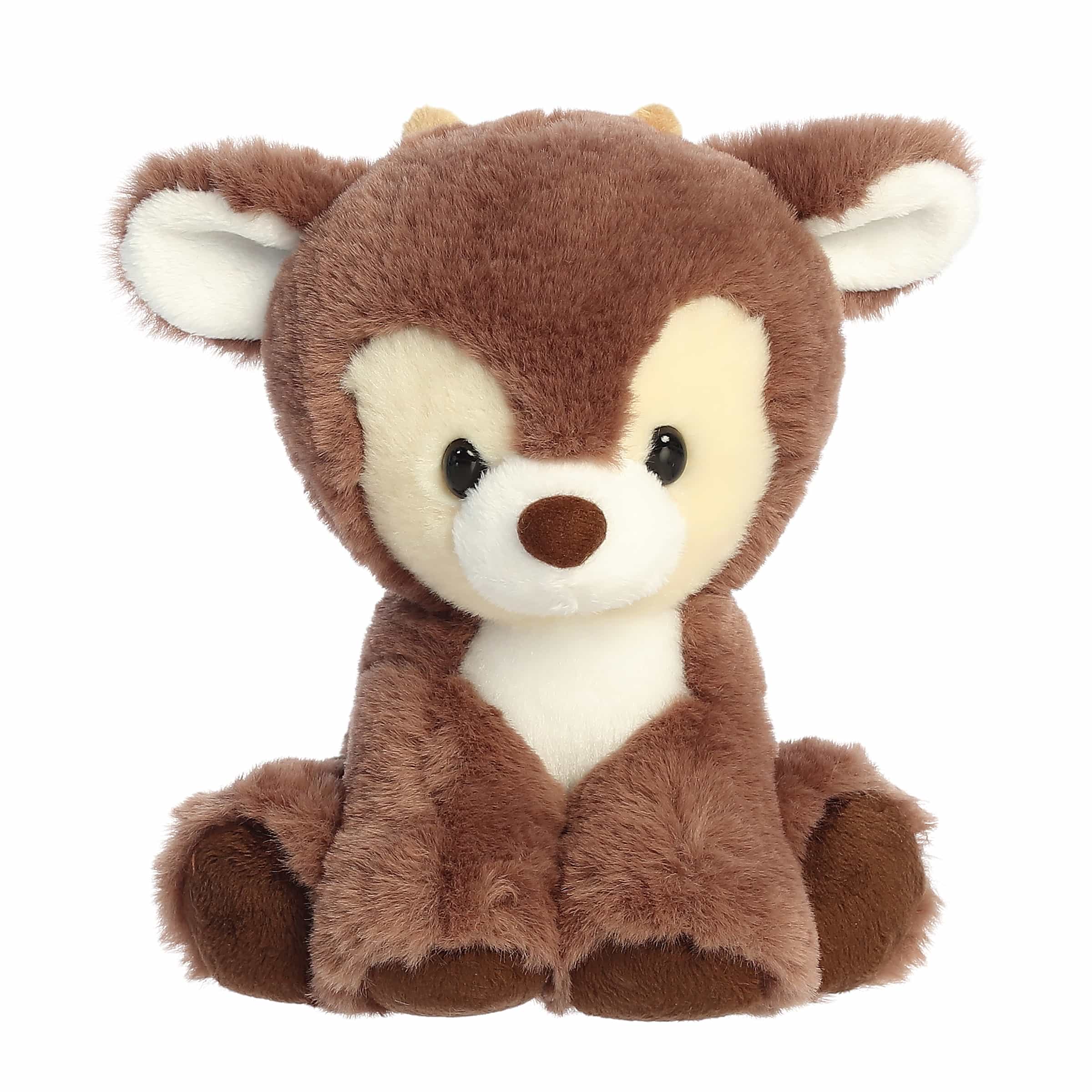 Plush reindeer with bright eyes and soft fur, available in multiple sizes and colors—perfect for cozy, festive holiday décor