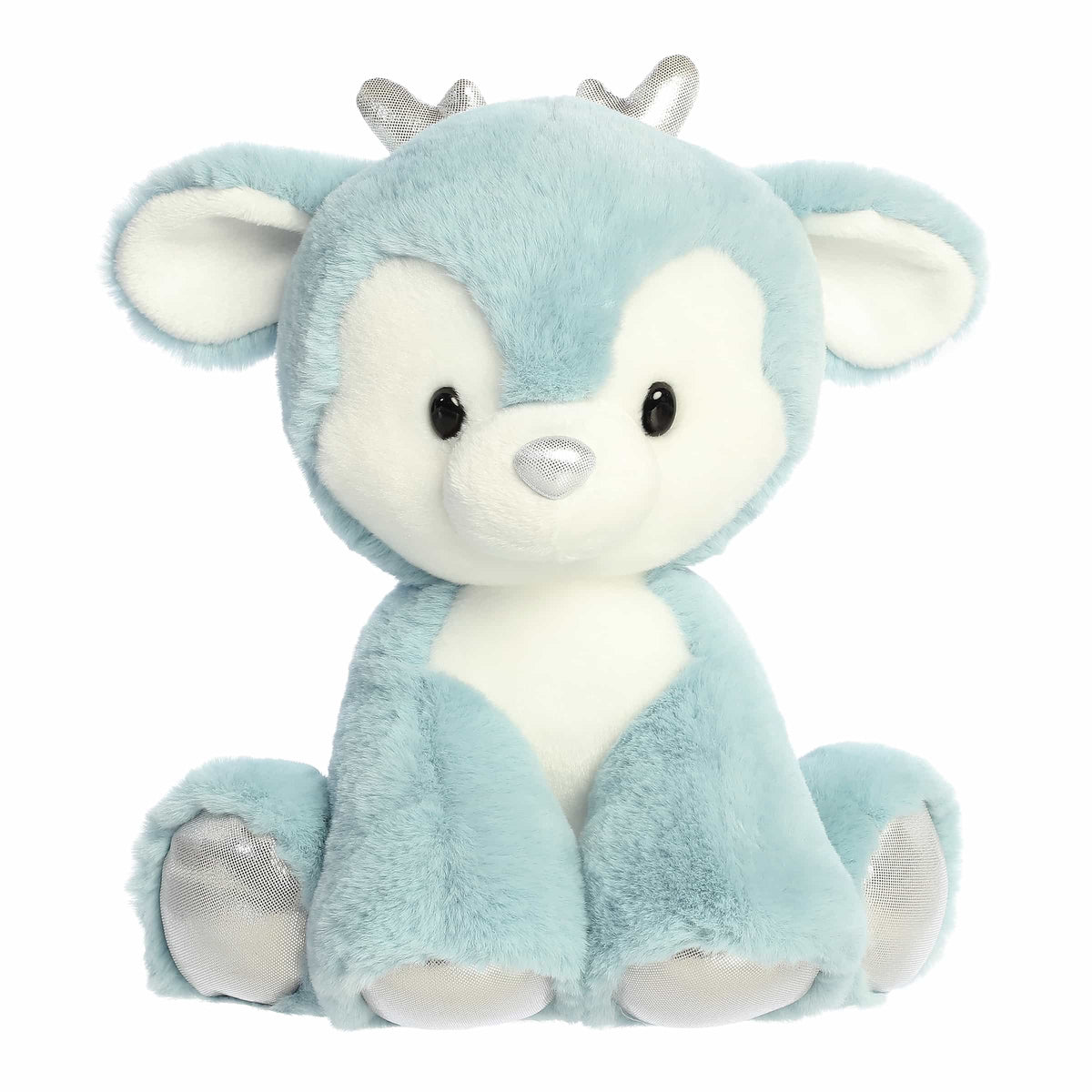 Plush reindeer with bright eyes and soft fur, available in multiple sizes and colors—perfect for cozy, festive holiday décor