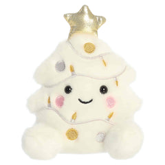 White Christmas tree plush with ornaments and a gold star topper