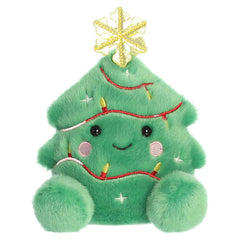 Green Christmas tree plush with colorful ornaments and a gold star topper
