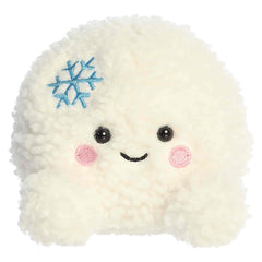 Round white snowball plush with a sweet face and snowflake detail