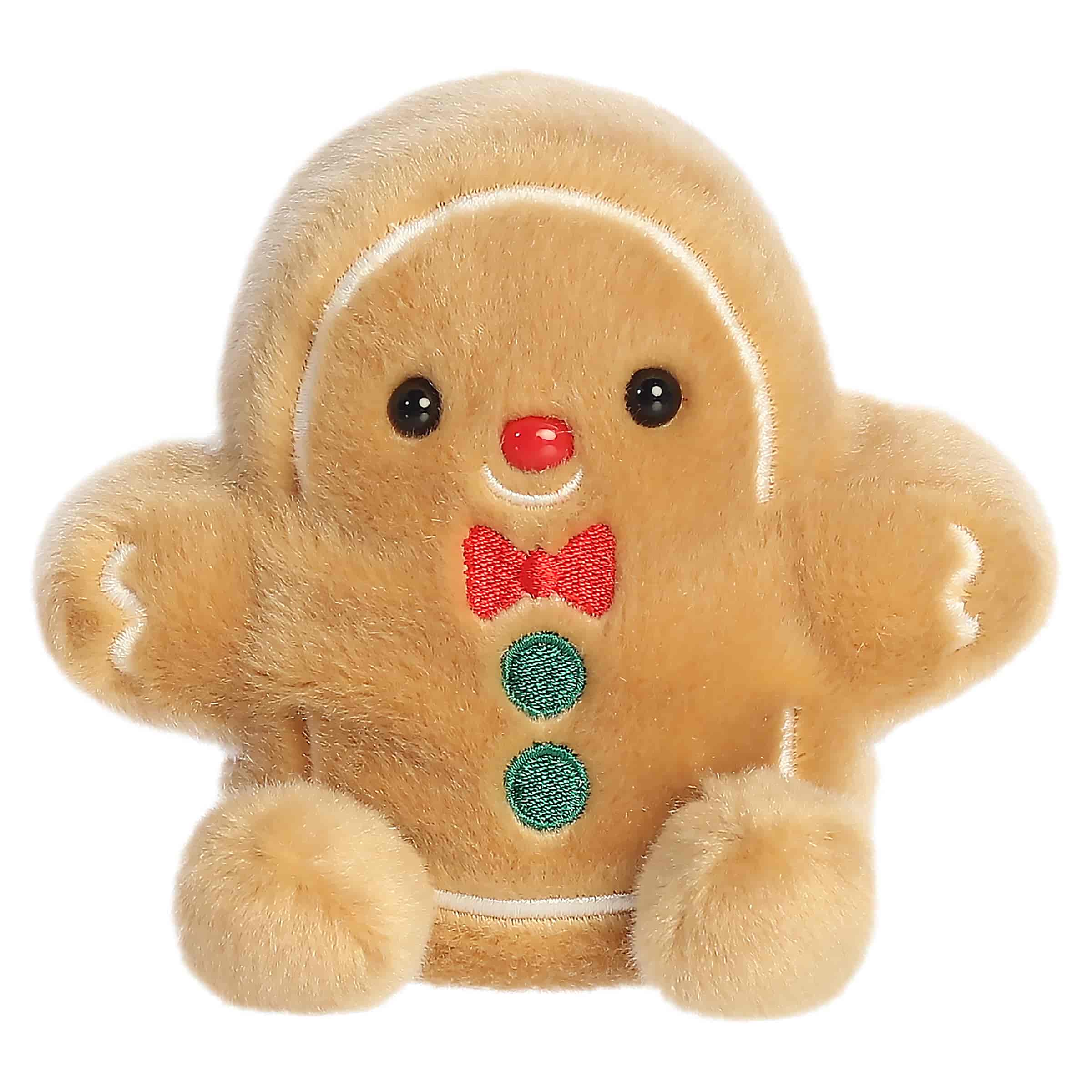 Gingerbread man plush with icing details and colorful buttons