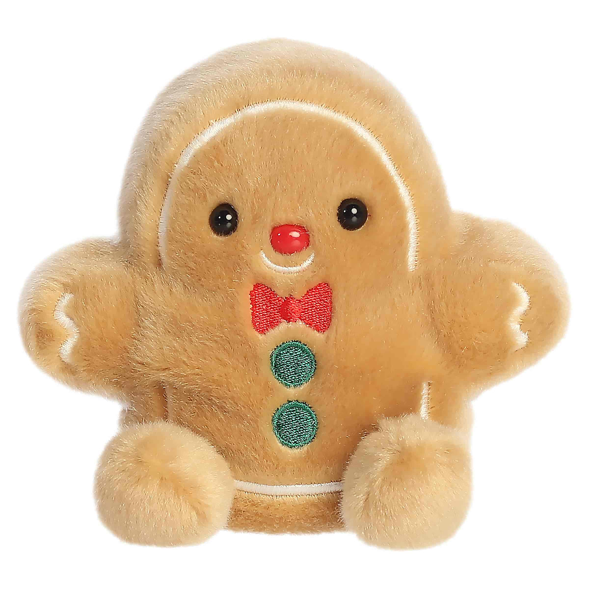 Gingerbread man plush with icing details and colorful buttons