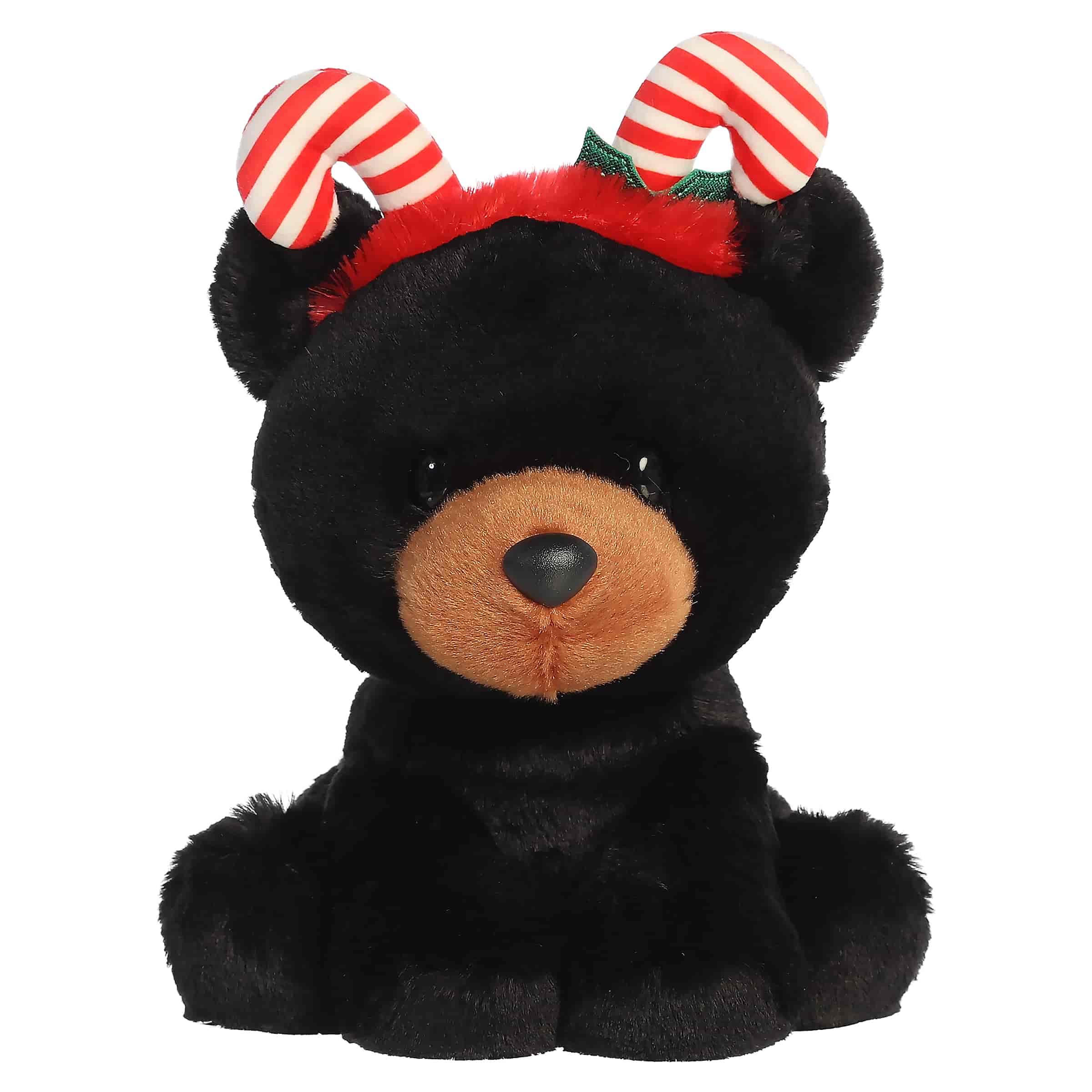 Shaggy brown highland cow plush wearing star-topped holiday antlers