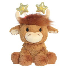 Orange striped tabby cat plush wearing festive antlers