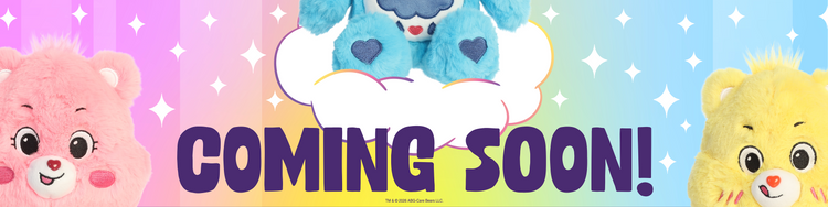 A long banner featuring Care Bears plushies with a text "Coming Soon!"