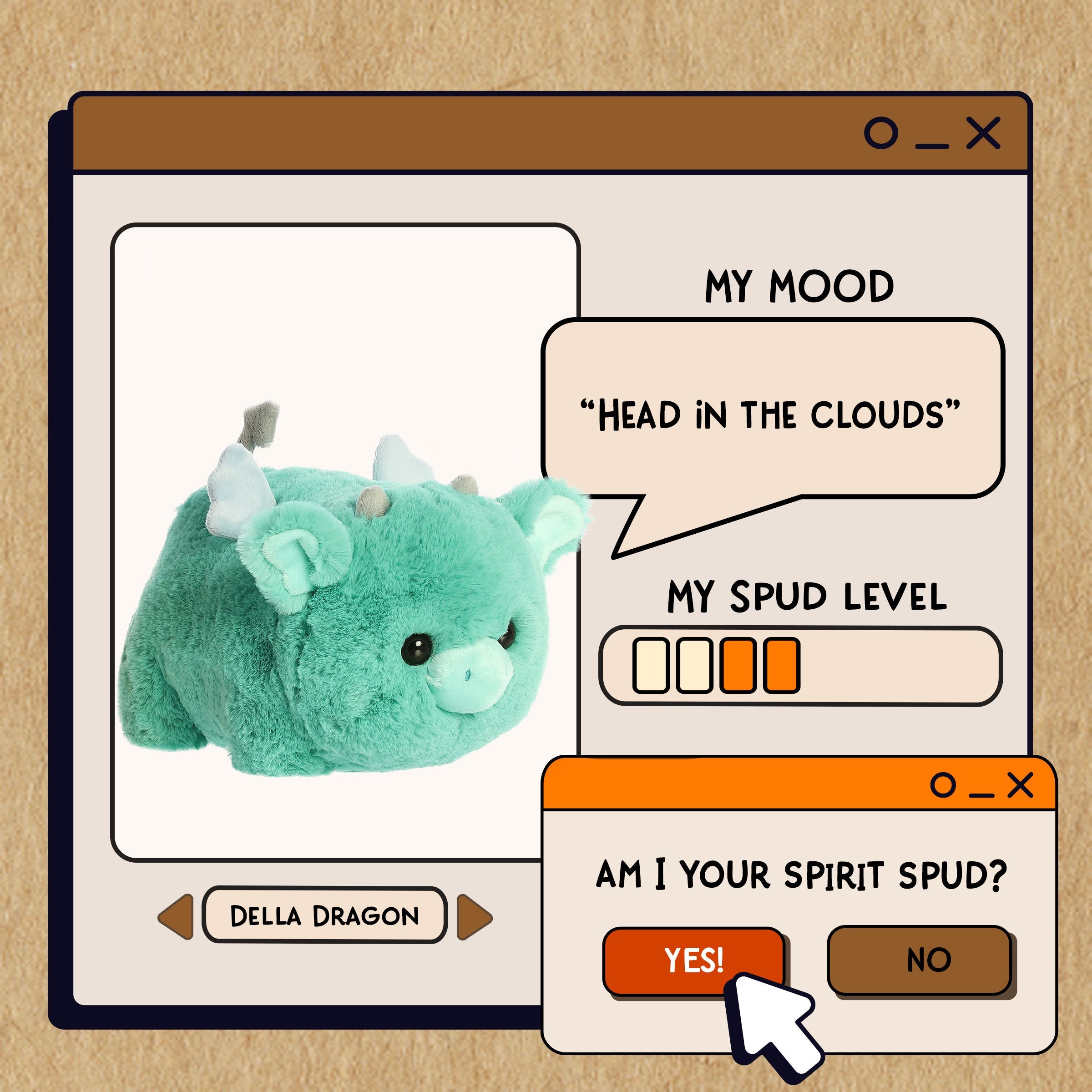 A spudsters product card for the Della Dragon plush by Aurora