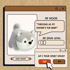 A spudsters product card for the haze husky plush by Aurora