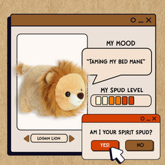 A spudsters product card for the Logan Lion plush by Aurora