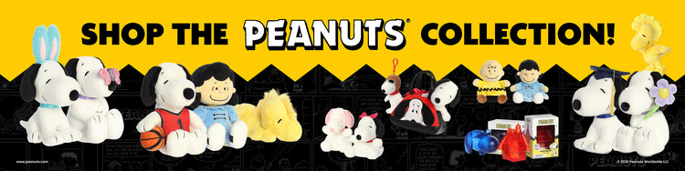 Promotional banner for 'Peanuts Collection' featuring various characters and products like Snoopy and Charlie Brown.