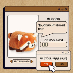 A spudsters product card for the Remy Red Panda plush by Aurora