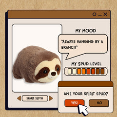 A spudsters product card for the spark sloth plush by Aurora