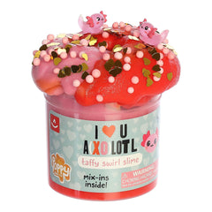 Red and pink Axolotl Slime by Aurora Toys with playful figures and sparkling sequins.