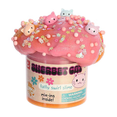 Pink and coral Sherbet Cat Slime by Aurora Toys with adorable cat figures and floral decorations.