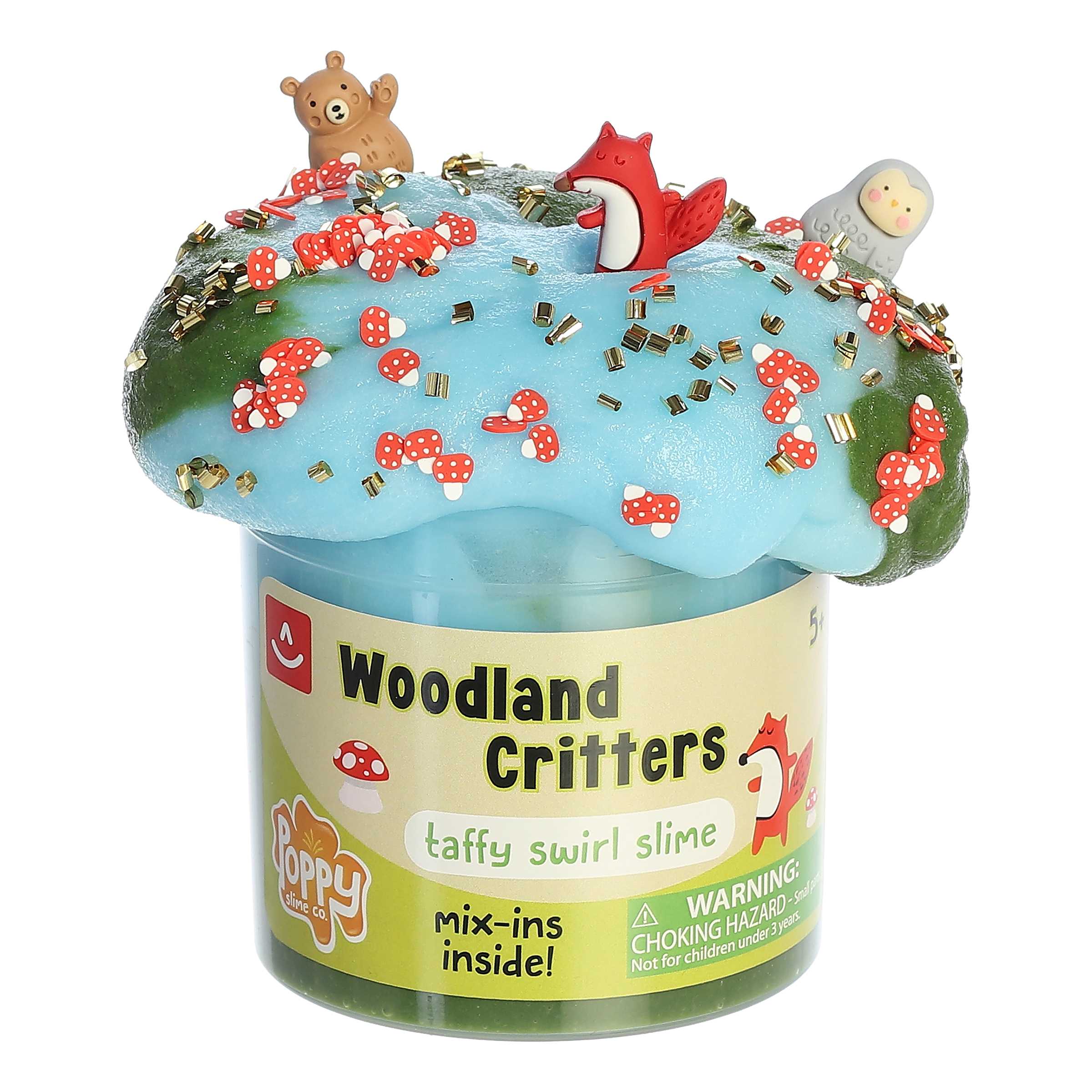 Woodland Critter Slime by Aurora Toys with animal figures and nature-themed decorations.