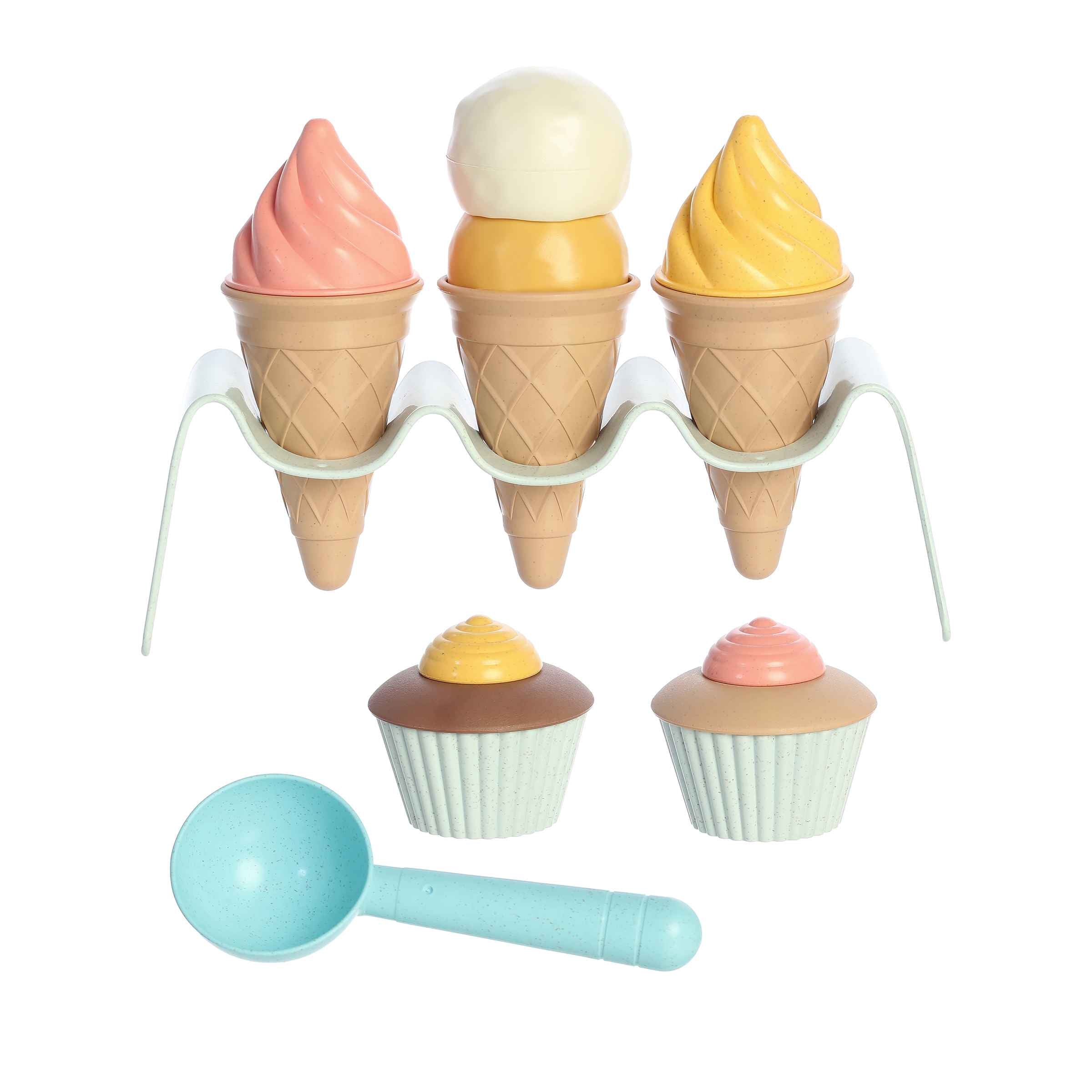 Ice Cream and Cupcake Set from Wheatley, featuring eco-friendly materials, includes colorful ice cream cones and cupcakes