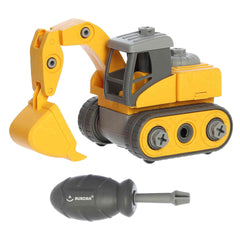 A Wheatley Take-A-Part Excavator toy made from wheat straw material with a child-safe screwdriver