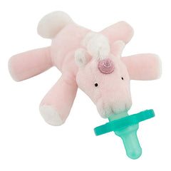 Mystical Baby Pink Unicorn WubbaNub pacifier, prancing with a sparkling horn, perfect for magical wishes