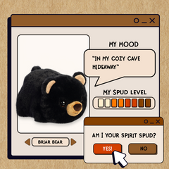 A spudsters product card for the Briar Bear plush by Aurora
