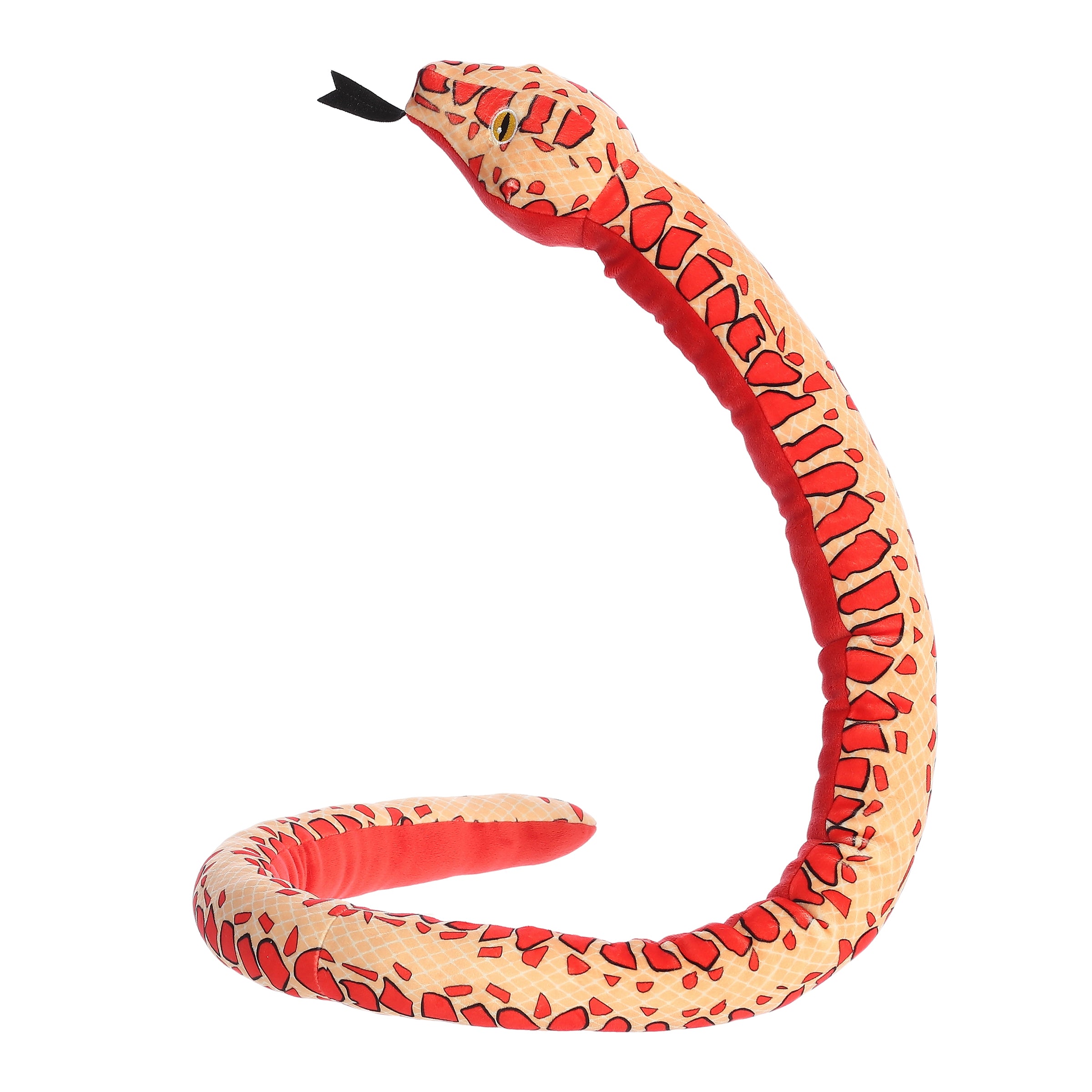 A long orange snake stuffed animal plush that has bright orange scales running along its body.