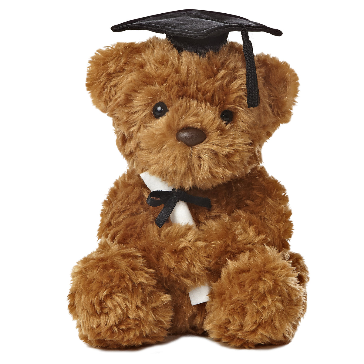 Wagner Bear from Aurora Plush Graduation, in soft brown with a black graduation cap, symbolizing achievement