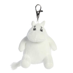 Clip-on Moomin plush, ideal for accessorizing bags with a touch of Moominvalley charm, with a silver metal clip.