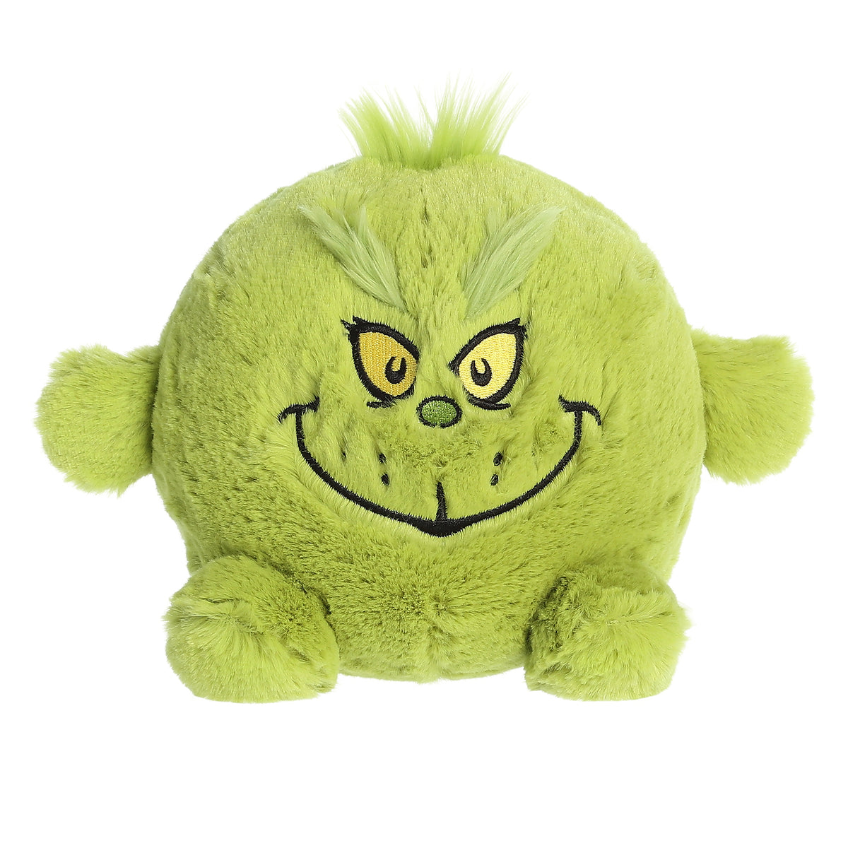 Round Grinch Ball plush with green fur and a mischievous smile, from the Dr. Seuss plushie collection.