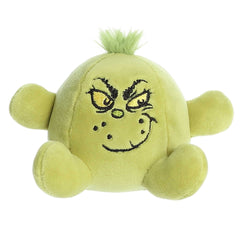 Grinch-themed stress ball plush with a classic Grinch expression, with "feelin' grinchy" embroidered on the back.