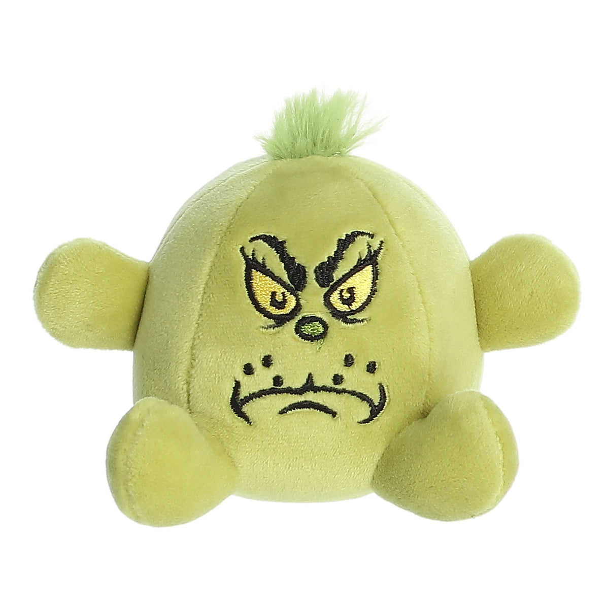 Soft Grinch stress ball Dr. Seuss plush with iconic scowl and "You're A Mean One" embroidered on the back.